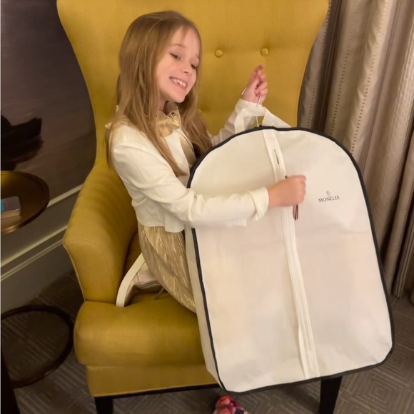 "Chic Moncler Girls' Size 8 Jacket: Tan with Gold Tones" - Picture 3 of 16